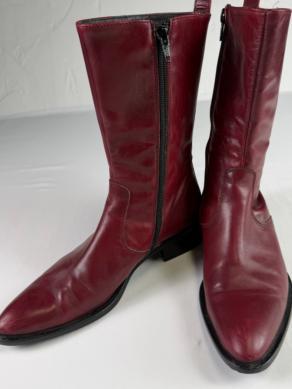 Kenneth Cole Burgundy Zip-Up Mid-Calf Made in Italy Soft Leather Boots 36 size 6